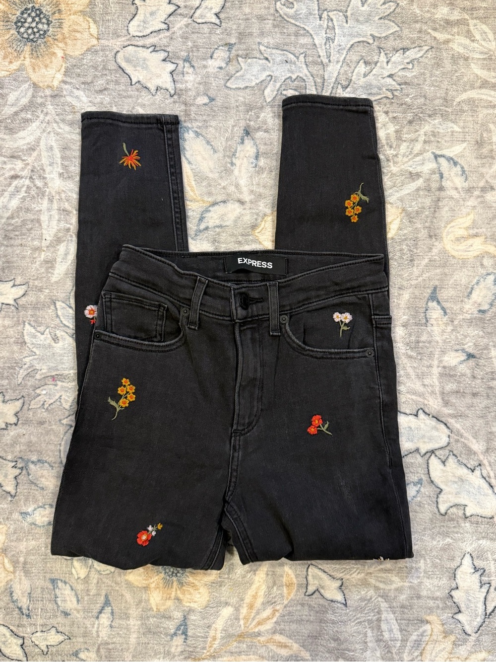 Express Embroidered Floral High Waisted Jeans